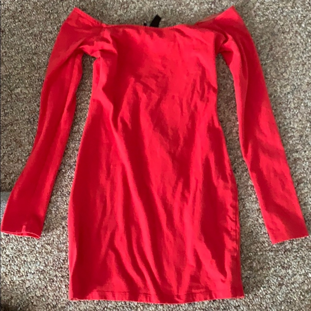Little tight red off the shoulder dress